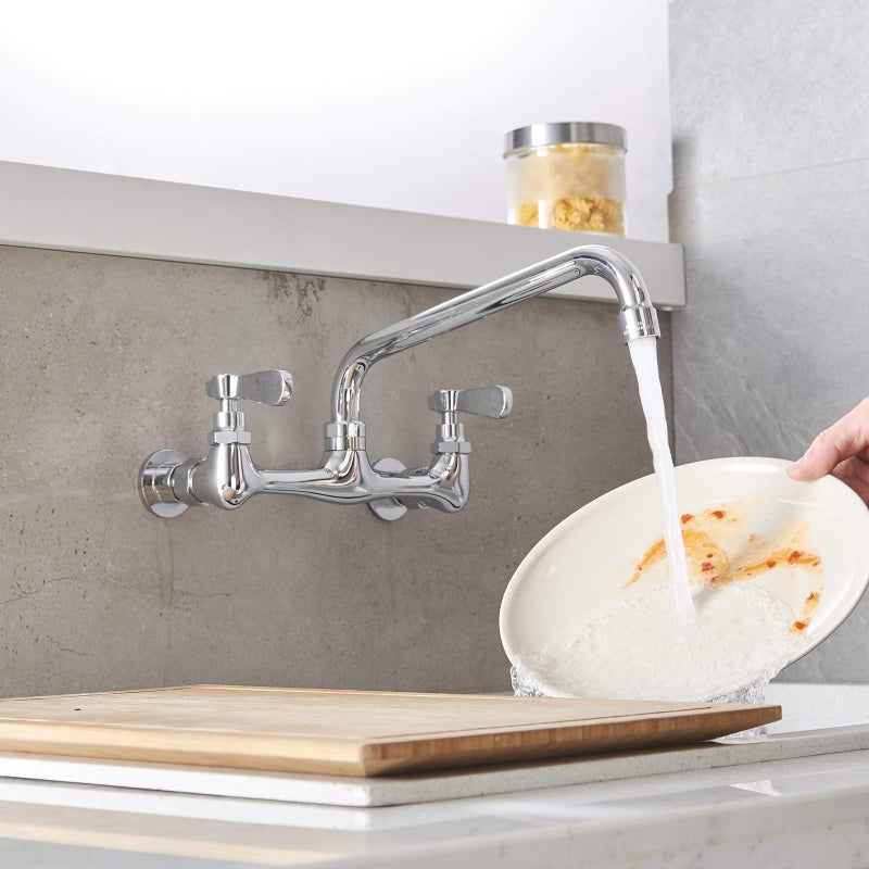 BWE حائط صنبور المطبخ مع 10 بوصة SPOUT SPOUT 8 "" Center Commercial Sink 2 مقبلة خلاط الصنبور الصنبور البولندية الصنبور صنبور الصنبور التجاري - Image 5