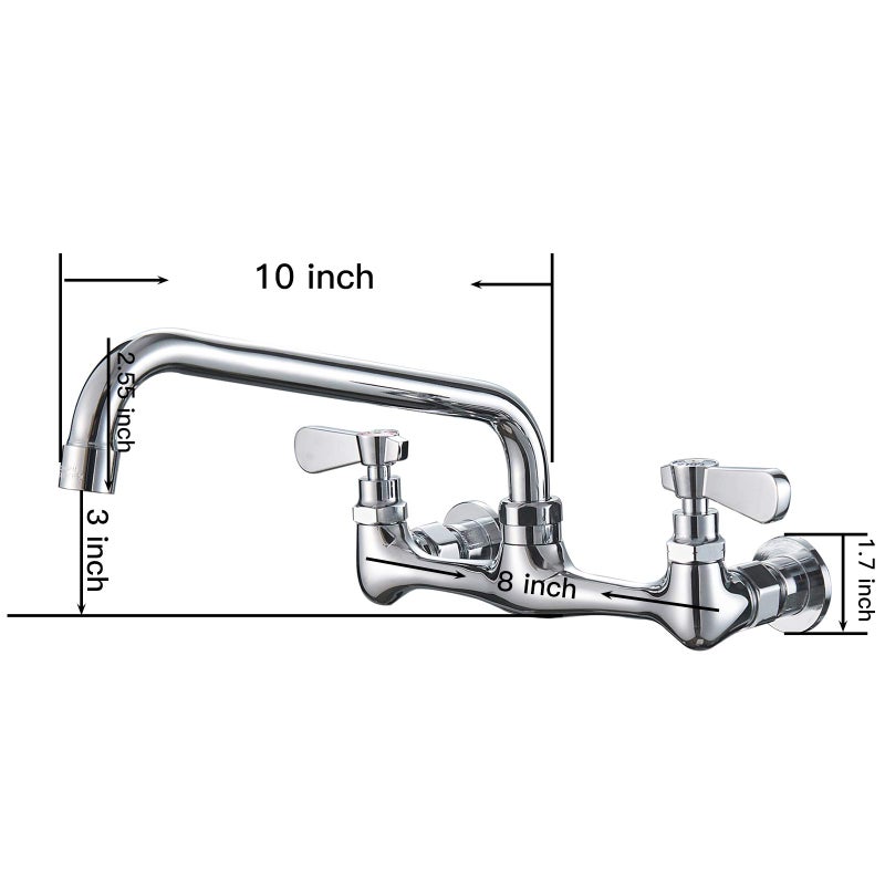 BWE حائط صنبور المطبخ مع 10 بوصة SPOUT SPOUT 8 "" Center Commercial Sink 2 مقبلة خلاط الصنبور الصنبور البولندية الصنبور صنبور الصنبور التجاري - Image 2