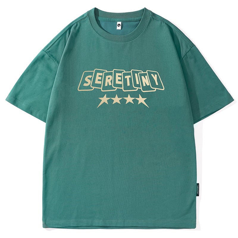 T3826 | plus size Men''s Summer New Printed Crewneck T-shirt Men''s Loose Fashion Brand 260G Heavy Shoulder Short Sleeve - Image 1