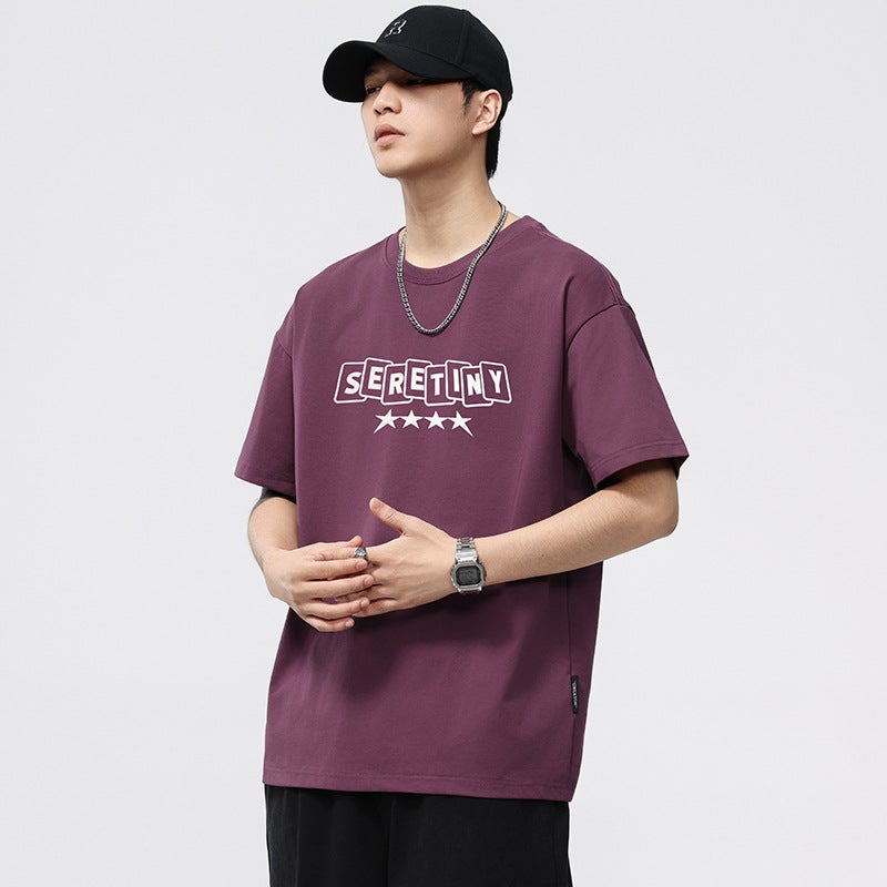 T3826 | plus size Men''s Summer New Printed Crewneck T-shirt Men''s Loose Fashion Brand 260G Heavy Shoulder Short Sleeve - Image 5