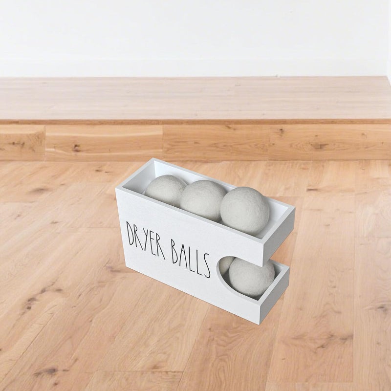 CHONIC Dryer Ball Holder for Laundry Room, Dryer Balls Container Wall Mount, Wood Dryer Balls Storage Organizer, Wool Dryer Ball Dispenser Basket (White) - Image 5
