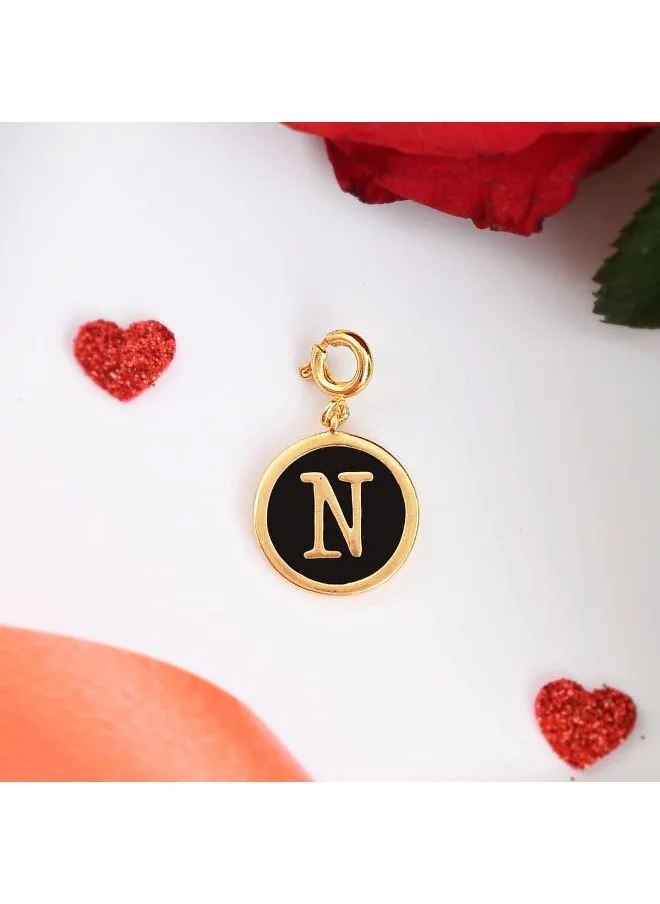 VOYLLA Valentine's Day Collection Alphabet N Black Enamel Charm