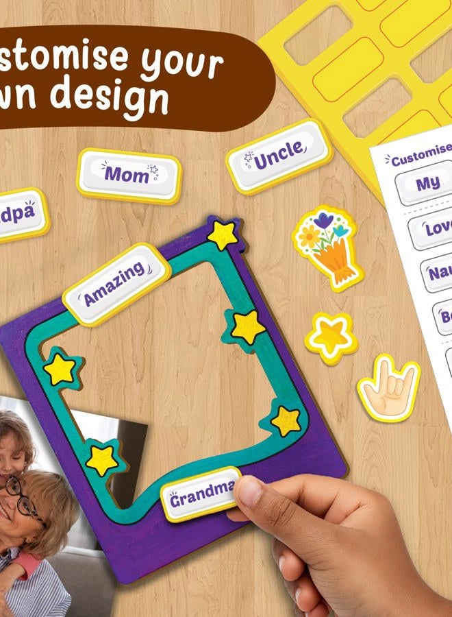 Imagimake DIY Wood Art Mega Pack | Build Wooden Bird House, 3 Photo Frames & Pen Stand | Wooden Painting Crafts for Kids | 100+ Foam Stickers for Wood Crafts |Boys & Girls Birthday Gifts Age 5,6,7,8,9 - Image 4