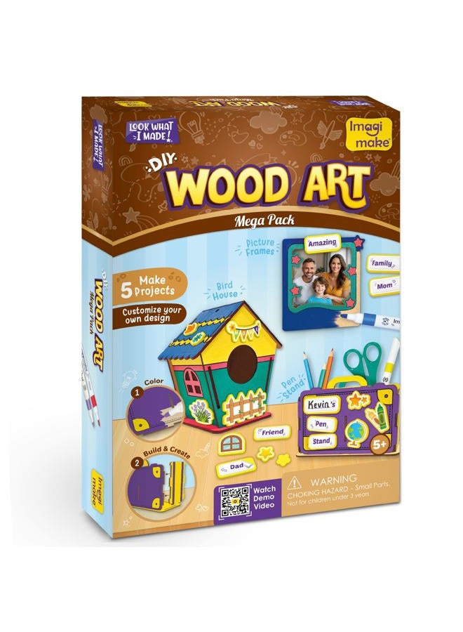 Imagimake DIY Wood Art Mega Pack | Build Wooden Bird House, 3 Photo Frames & Pen Stand | Wooden Painting Crafts for Kids | 100+ Foam Stickers for Wood Crafts |Boys & Girls Birthday Gifts Age 5,6,7,8,9 - Image 1