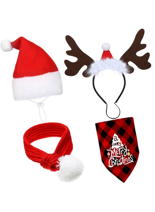 Satinior 4 Pcs Adjustable 3D Christmas Dog Santa Hat, Christmas Classic Buffalo Plaid Pets Scarf, Reindeer Antlers Headband with Ears Pet Costume Accessories for Dogs and Cats(Funny Style) - Image 1