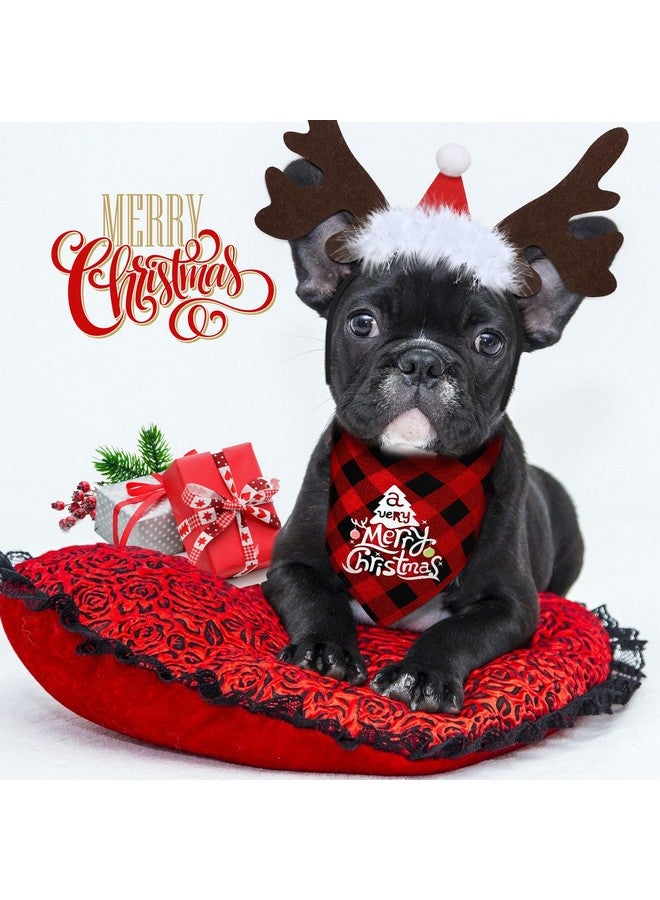 Satinior 4 Pcs Adjustable 3D Christmas Dog Santa Hat, Christmas Classic Buffalo Plaid Pets Scarf, Reindeer Antlers Headband with Ears Pet Costume Accessories for Dogs and Cats(Funny Style) - Image 2
