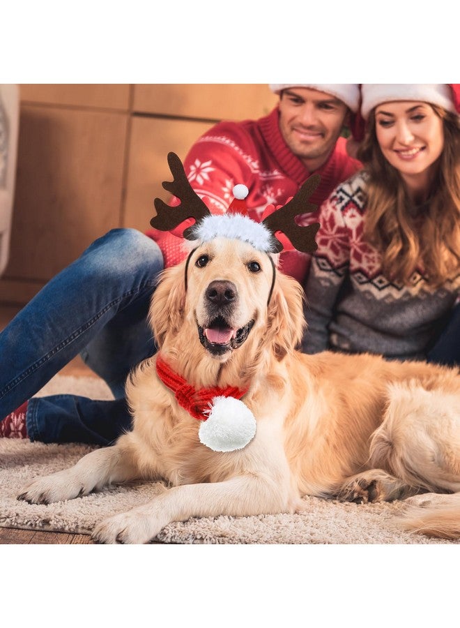 Satinior 4 Pcs Adjustable 3D Christmas Dog Santa Hat, Christmas Classic Buffalo Plaid Pets Scarf, Reindeer Antlers Headband with Ears Pet Costume Accessories for Dogs and Cats(Funny Style) - Image 3