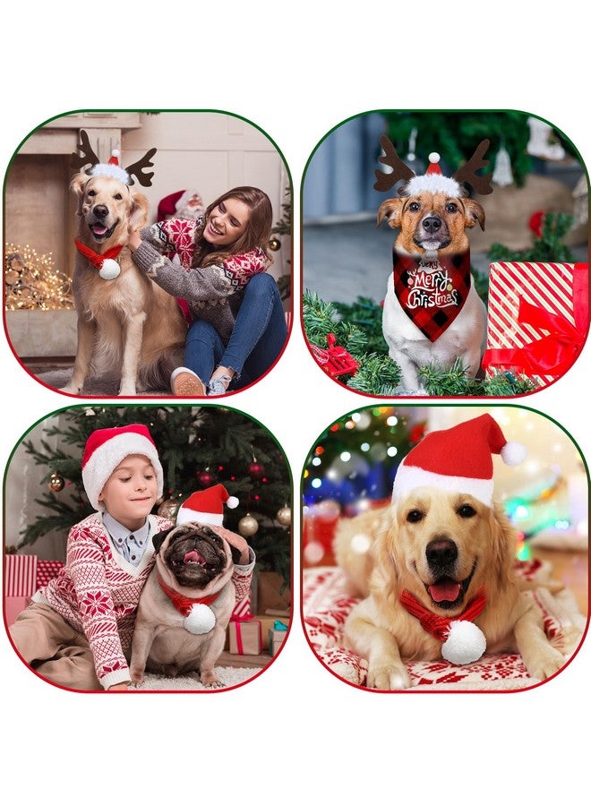 Satinior 4 Pcs Adjustable 3D Christmas Dog Santa Hat, Christmas Classic Buffalo Plaid Pets Scarf, Reindeer Antlers Headband with Ears Pet Costume Accessories for Dogs and Cats(Funny Style) - Image 5