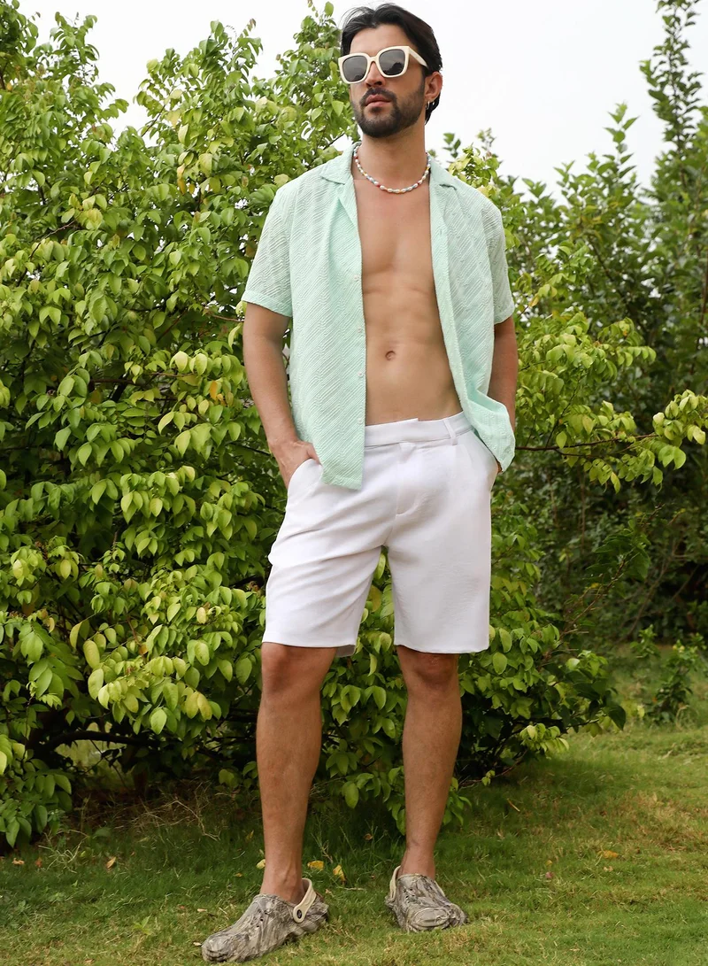 Campus Sutra Men's Mint Green Embroidered Striped Shirt