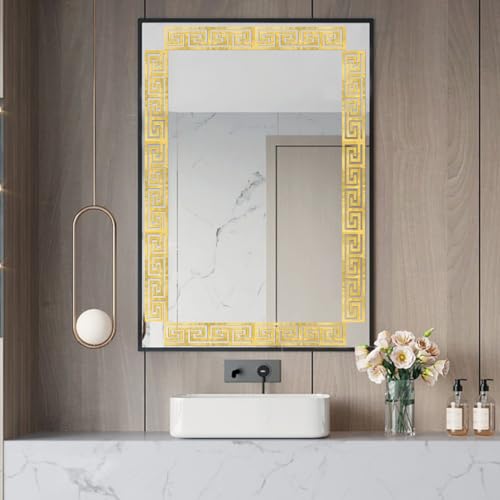 HASTHIP® 12Pcs Golden Decorative Mirror Stickers, Versatile Geometric Acrylic Wall Border Stickers for Bedroom Bathroom Living Room Background Decor, 7.87x1.96 Inches - Image 3