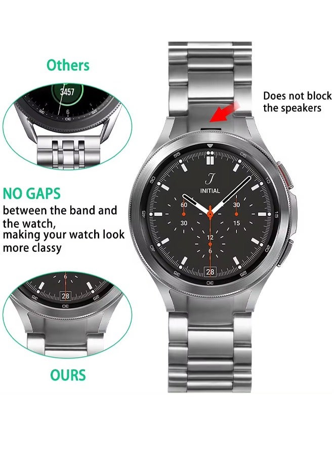 Metal Band for Samsung Galaxy Watch 7 40/44mm,Watch 6 47/43/40/44mm,Galaxy Watch 5 40/44/45mm,Galaxy Watch 4 40/44/42/46mm, Stainless Steel Rugged Metal Watch Strap for Men Women, Silver - Image 2