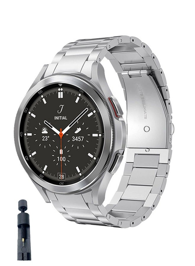 Metal Band for Samsung Galaxy Watch 7 40/44mm,Watch 6 47/43/40/44mm,Galaxy Watch 5 40/44/45mm,Galaxy Watch 4 40/44/42/46mm, Stainless Steel Rugged Metal Watch Strap for Men Women, Silver  - Image 1