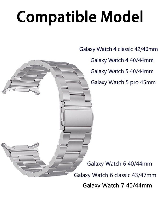 Metal Band for Samsung Galaxy Watch 7 40/44mm,Watch 6 47/43/40/44mm,Galaxy Watch 5 40/44/45mm,Galaxy Watch 4 40/44/42/46mm, Stainless Steel Rugged Metal Watch Strap for Men Women, Silver  - Image 2