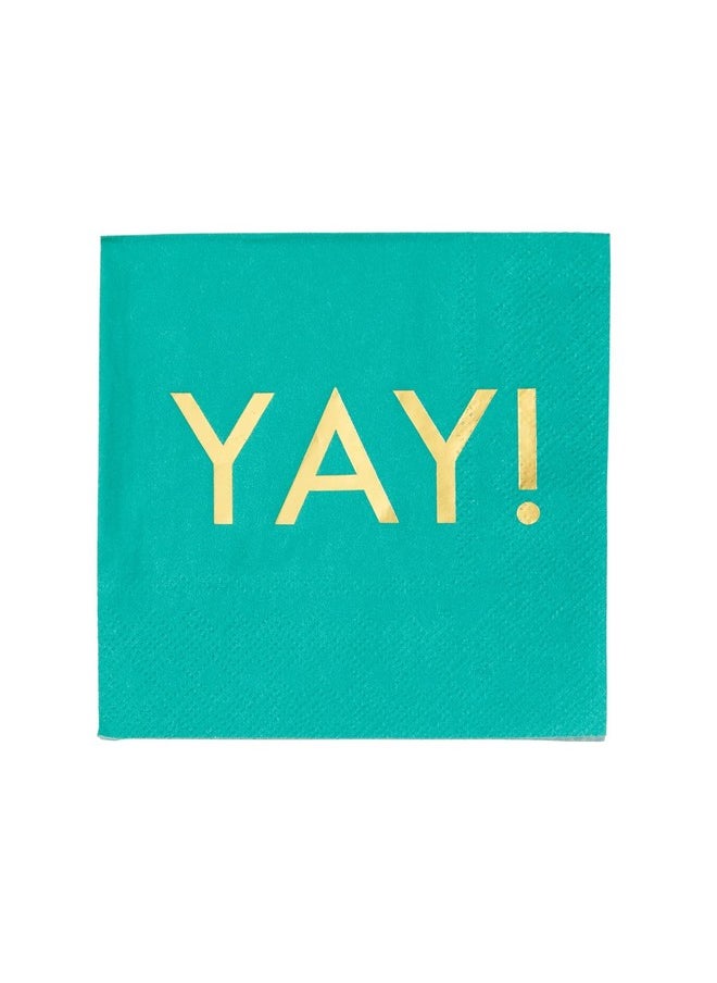 Blue Panda - BLUE PANDA 50 Pack Teal Paper Napkins with Gold Foil YAY for Party Supplies (3-Ply, 5 x 5 Inches) - Image 1