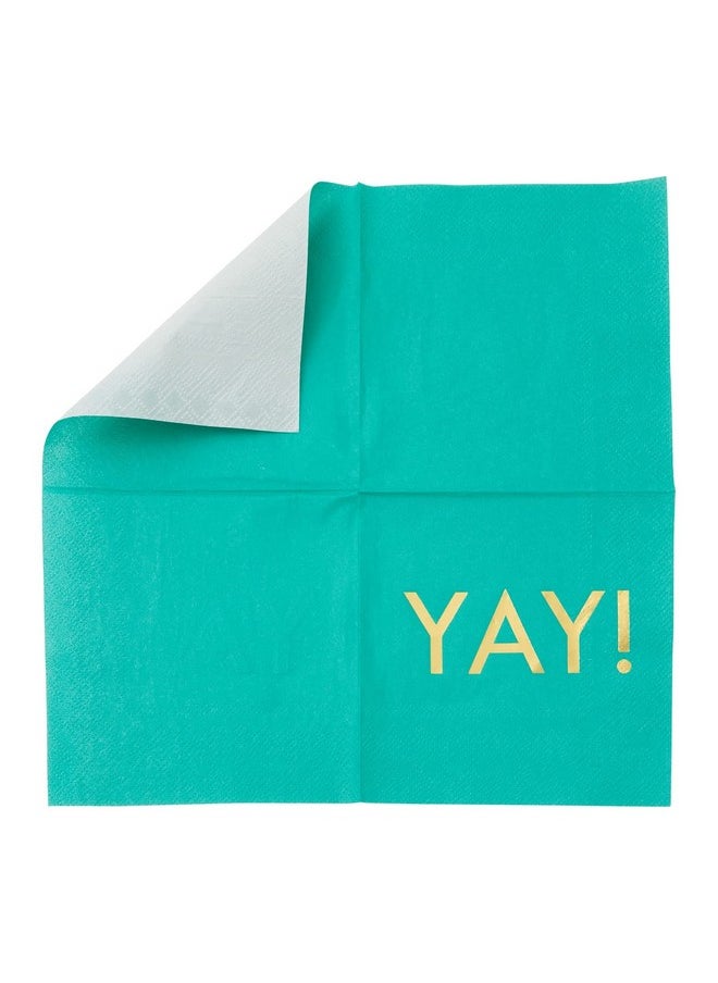 Blue Panda - BLUE PANDA 50 Pack Teal Paper Napkins with Gold Foil YAY for Party Supplies (3-Ply, 5 x 5 Inches) - Image 1