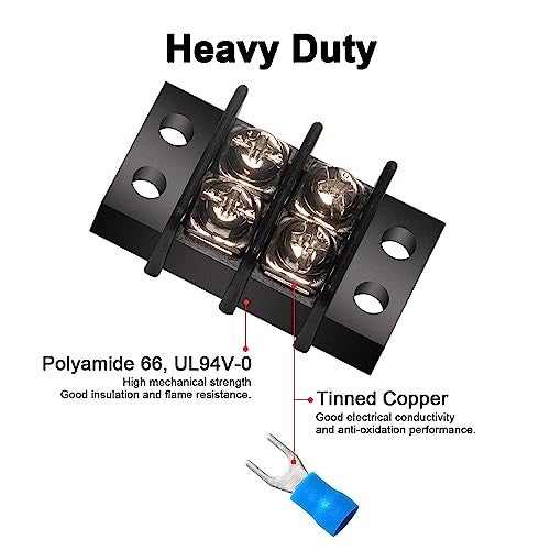 MILAPEAK Terminal Block - 2 Pack 2 Positions 200v-450v 20-30A Dual Row Screw Terminals Strip + 8 PCS Copper Wire Fork Connectors - Image 3