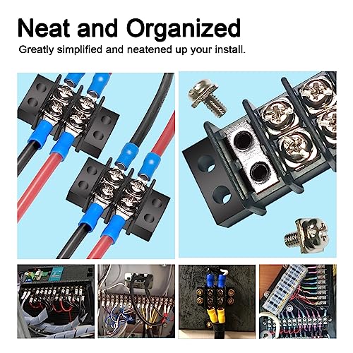 MILAPEAK Terminal Block - 2 Pack 2 Positions 200v-450v 20-30A Dual Row Screw Terminals Strip + 8 PCS Copper Wire Fork Connectors - Image 4