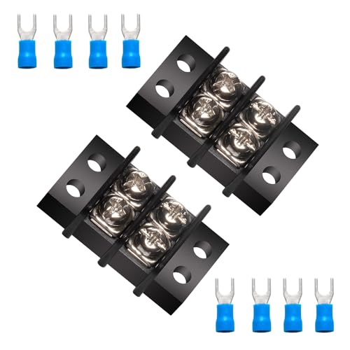 MILAPEAK Terminal Block - 2 Pack 2 Positions 200v-450v 20-30A Dual Row Screw Terminals Strip + 8 PCS Copper Wire Fork Connectors - Image 1