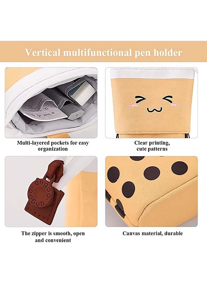 إسكدنيا Telescopic Pencil Pouch Standing Pen Holder Cute Pencil Bags Stand Up Pen Case Cartoon Pencil Storage Bags Brown - Image 5