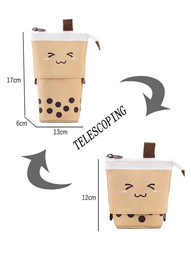 إسكدنيا Telescopic Pencil Pouch Standing Pen Holder Cute Pencil Bags Stand Up Pen Case Cartoon Pencil Storage Bags Brown - Image 3