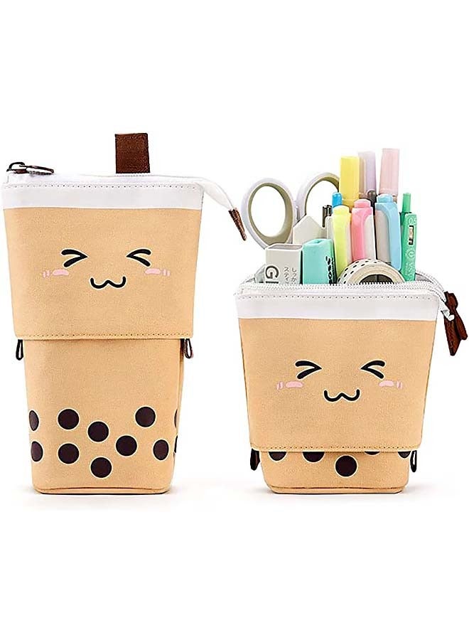 إسكدنيا Telescopic Pencil Pouch Standing Pen Holder Cute Pencil Bags Stand Up Pen Case Cartoon Pencil Storage Bags Brown - Image 4