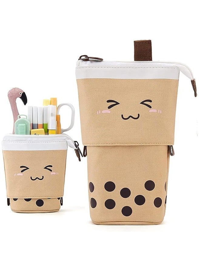 إسكدنيا Telescopic Pencil Pouch Standing Pen Holder Cute Pencil Bags Stand Up Pen Case Cartoon Pencil Storage Bags Brown - Image 1
