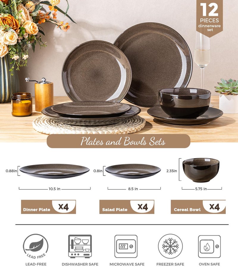 LERATIO Ceramic Dinnerware Sets for 8,Stoneware Plates and Bowls Sets,Handmade Reactive Glaze Dishes Set,Chip Resistant and Scratch Resistant | Oven&Dishwasher & Microwave Safe-Chestnut(24PCS) - Image 2