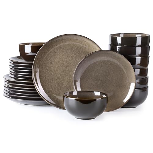 LERATIO Ceramic Dinnerware Sets for 8,Stoneware Plates and Bowls Sets,Handmade Reactive Glaze Dishes Set,Chip Resistant and Scratch Resistant | Oven&Dishwasher & Microwave Safe-Chestnut(24PCS) - Image 1
