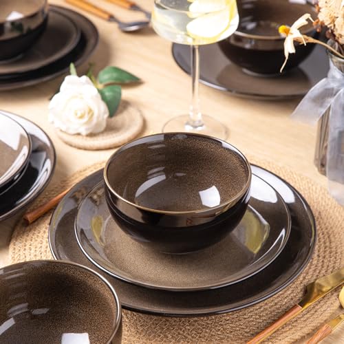 LERATIO Ceramic Dinnerware Sets for 8,Stoneware Plates and Bowls Sets,Handmade Reactive Glaze Dishes Set,Chip Resistant and Scratch Resistant | Oven&Dishwasher & Microwave Safe-Chestnut(24PCS) - Image 3