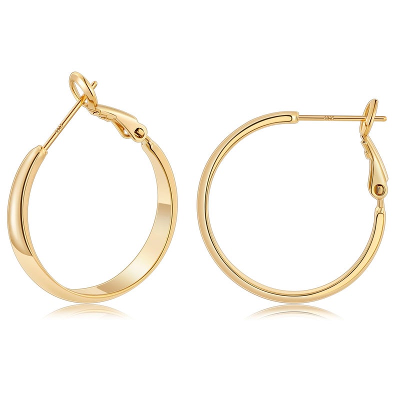 Gacimy 5mm Wide Gold Hoop Earrings for Women, 14K Gold Plated Hoops Earrings with 925 Sterling Silver Post, Golden Small 25mm - Image 1
