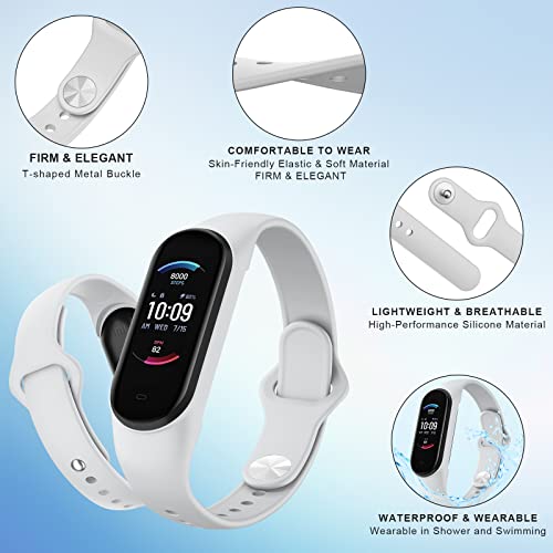 Tobfit for Xiaomi Mi Band 5 6 (Watch Not Include), Soft Wristbands for Amazfit Band 5 6, Silicone Sport Strap for Women Men (2 Pack, Black/Grey) - Image 3