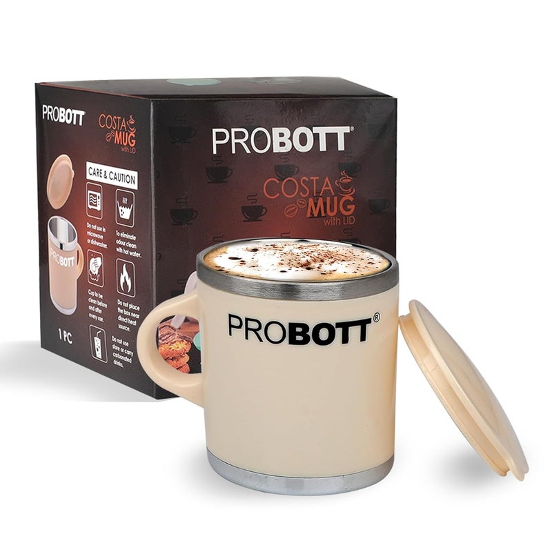 PROBOTT PROBOTT Costa Stainless Steel MugCup with Lid Stylish Cup Ideal for Hot Cold Coffee Tea Cream  - Image 1