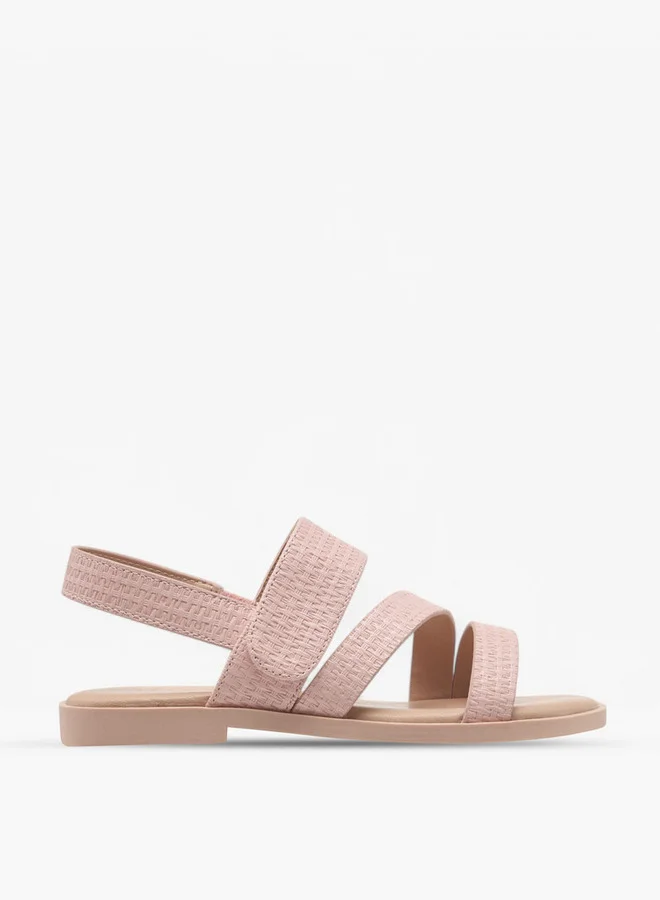 Little Missy Girls Textured Cross Strap Sandals with Hook and Loop Closure