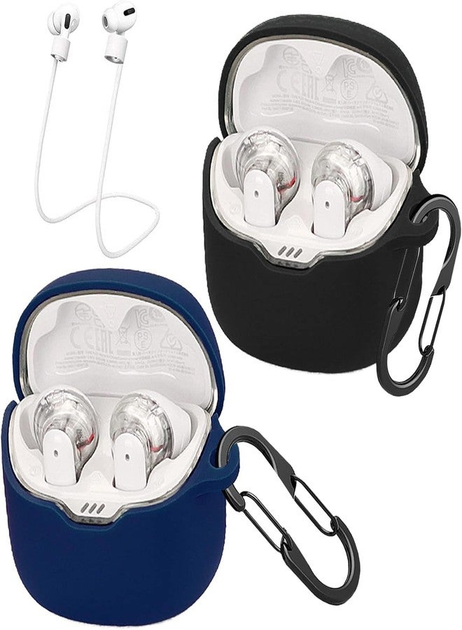 EasyBee [2 Pack] easyBee Case Compatible with JBL Tune Flex Bluetooth Headphone Charging Cover, with 2 Keychain and 2 Anti-Lost Strap, Soft Liquid Silicone Ultra Thin Shockproof Protective Kit - Black Blue - Image 1