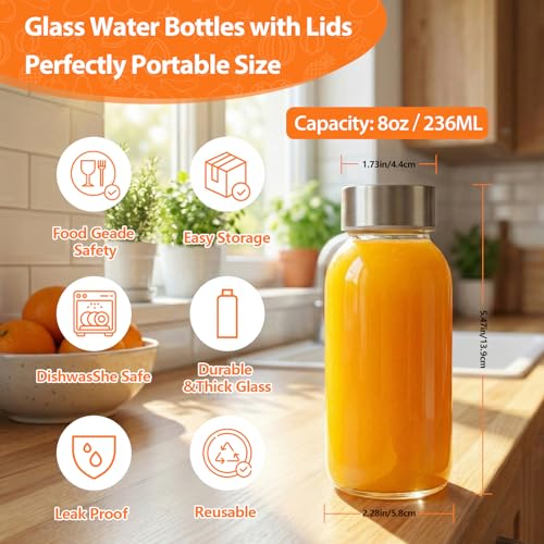 Luxfuel 8 oz Glass Water Bottles with Lids, 4 Pack Small Glass Juice Bottles with Stainless Steel Caps & Funnel, Leak-Proof Containers for Juicing, Milk, Ginger Shots, Smoothies, Wellness Drinks - Image 5