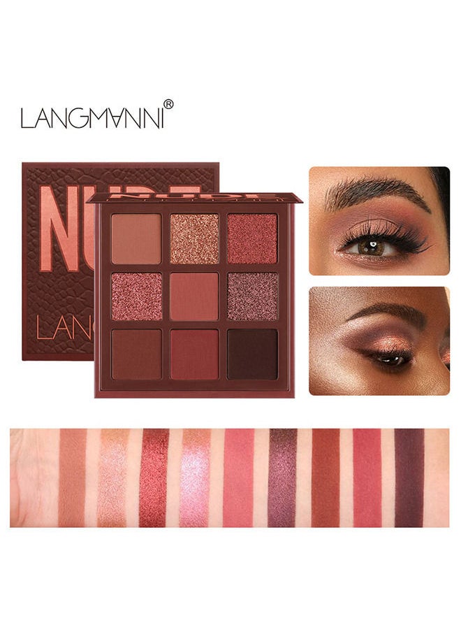 LANGMANNI - 9 Shades Of Eye Shadow Palettes Makeup Eye Shadow Palettes Pink Eye Shadow Wine Red Eye Shadow Waterproof Long Lasting Natural Mixing Pigment Makeup - Image 1