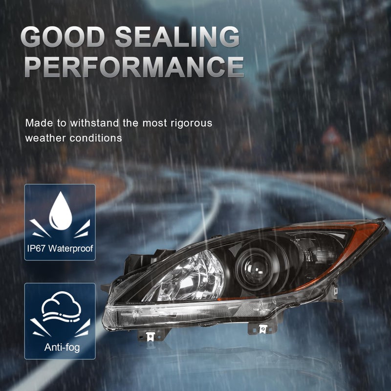 KUIPERAUTO Headlights Assembly Replacement Compatible with 2010-2013 Mazda 3 Halogen with Clear Lens Black Housing Amber Reflector Front Lamps Driver and Passenger Side #MA2518130, MA2519130 - Image 5