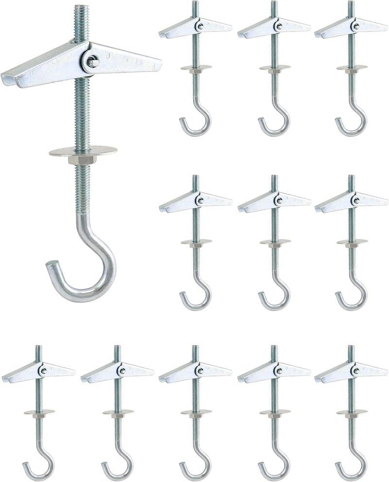 QWORK 12 Piece Ceiling Hooks , M5x90mm , Carbon Steel Wing Spring Toggle Hooks , for Hanging Plants Fixed Anchor Hooks for plasterboard Ceilings - Image 1