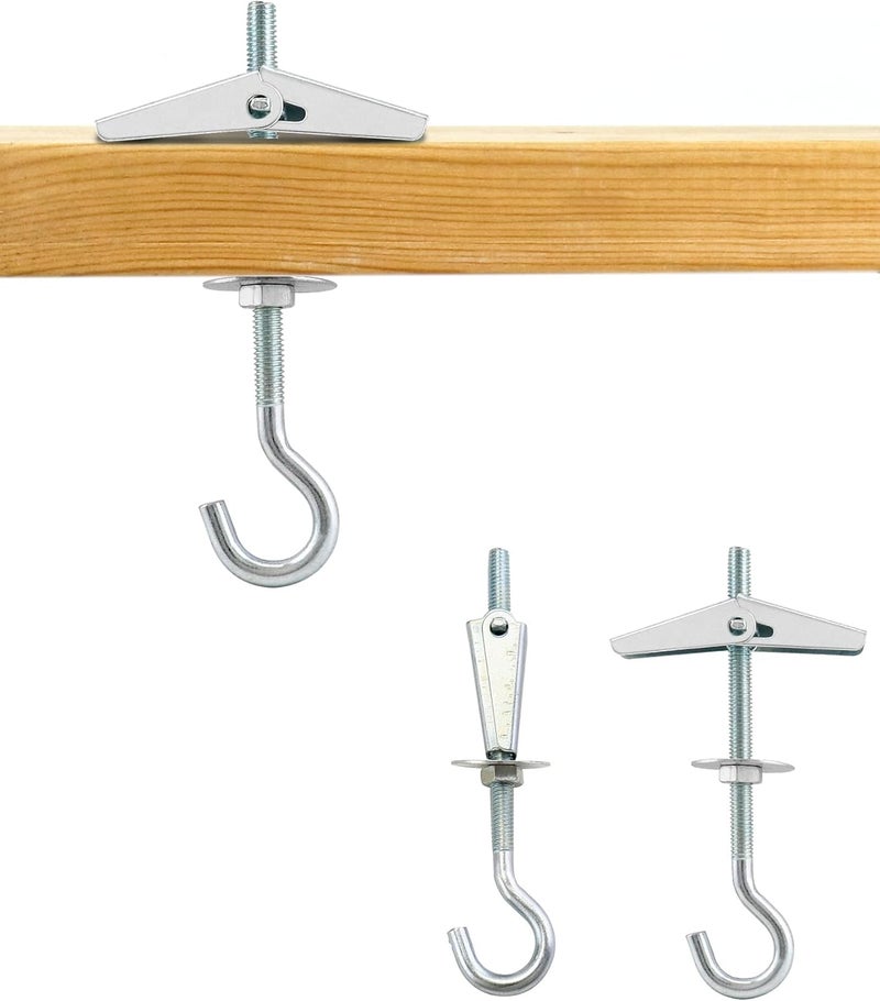 QWORK 12 Piece Ceiling Hooks , M5x90mm , Carbon Steel Wing Spring Toggle Hooks , for Hanging Plants Fixed Anchor Hooks for plasterboard Ceilings - Image 4