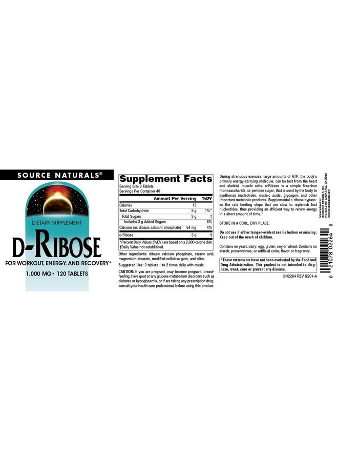 Source Naturals Source Naturals D-Ribose for Workout, Energy, and Recovery* - 120 Tablets  - Image 4