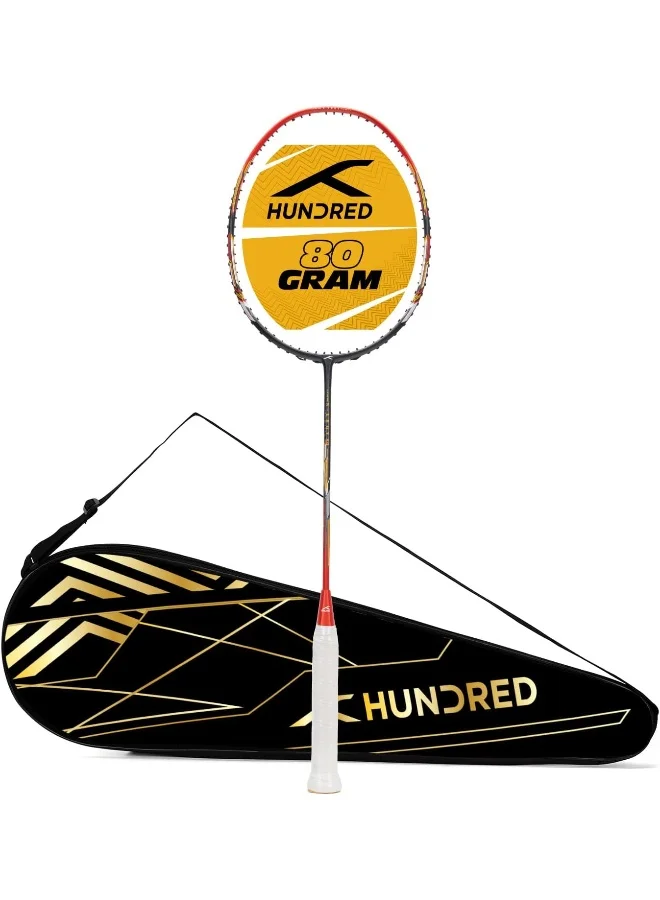 HUNDRED N-Ergy 80 Carbon Fibre Unstrung Badminton Racket With Full Racket Cover For Intermediate Players (80G, Maximum String Tension - 32Lbs)