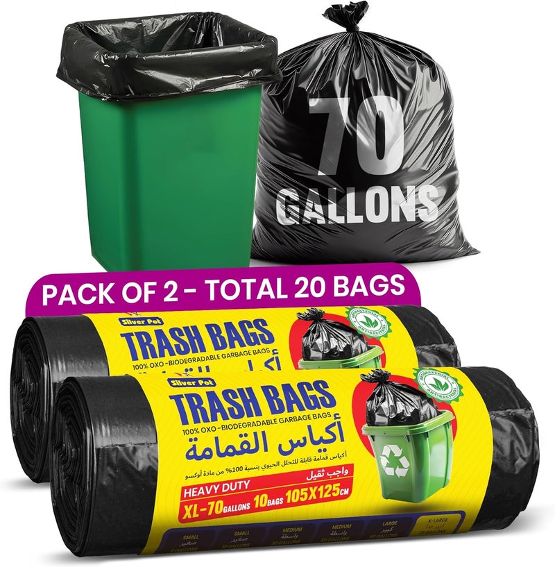 Silver Pot Silverpot Garbage Bags Twin Pack, 70 Gallon XX-Large 20 Black Trash Bags, 105cm x 125cm, Extra Strong & Leak Proof Waste Bags for Home, Office & Outdoor Use - Image 1