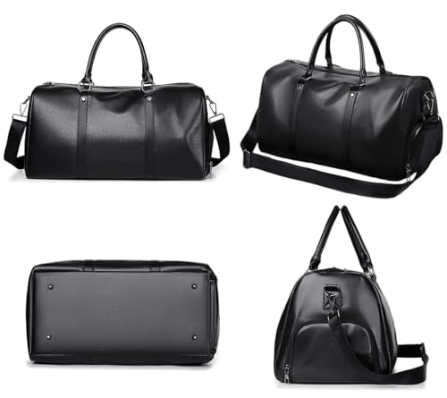 MCWTH Leather Travel Duffle Bag for Men, Carry On Weekender Overnight Bags for Business Sports Gym (Black1) - Image 2