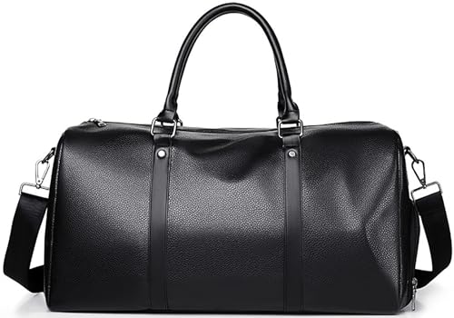 MCWTH Leather Travel Duffle Bag for Men, Carry On Weekender Overnight Bags for Business Sports Gym (Black1) - Image 1