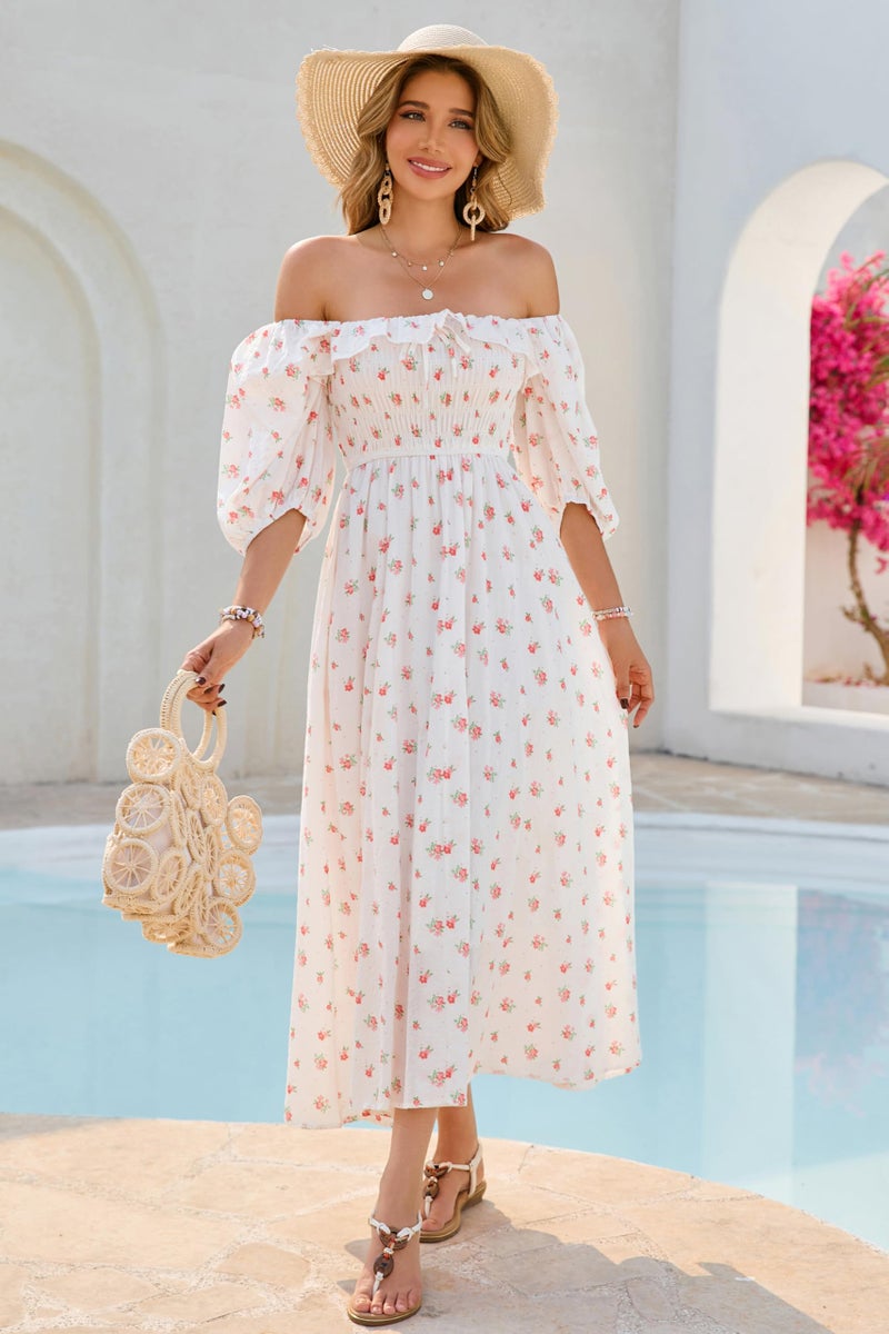 R.Vivimos Women Summer Half Sleeve Cotton Ruffled Vintage Elegant Backless A Line Flowy Long Dresses (X-Large, White#1-Floral) - Image 3