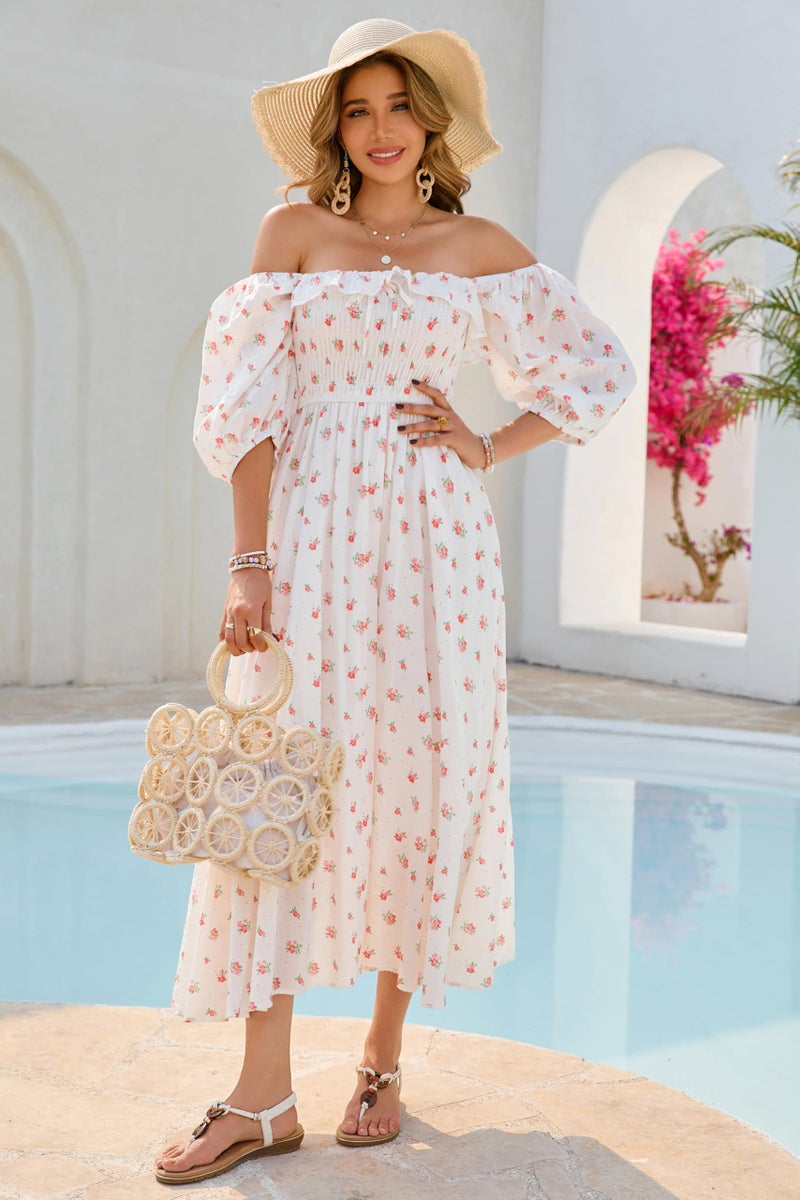 R.Vivimos Women Summer Half Sleeve Cotton Ruffled Vintage Elegant Backless A Line Flowy Long Dresses (X-Large, White#1-Floral) - Image 2