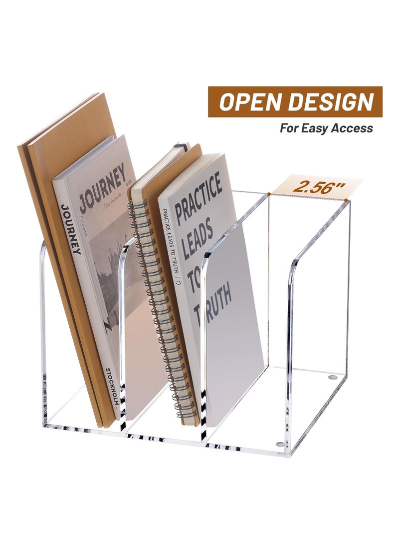 تي بي جي بي حامل ملفات من الأكريليك الشفاف لتنظيم المكتب مع 3 مقصورات عمودية للتخزين والتنظيم - 8.5 × 7.2 × 6.5 بوصة شفاف - Image 4