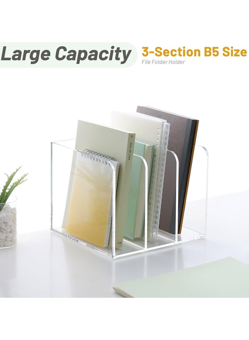 تي بي جي بي حامل ملفات من الأكريليك الشفاف لتنظيم المكتب مع 3 مقصورات عمودية للتخزين والتنظيم - 8.5 × 7.2 × 6.5 بوصة شفاف - Image 5