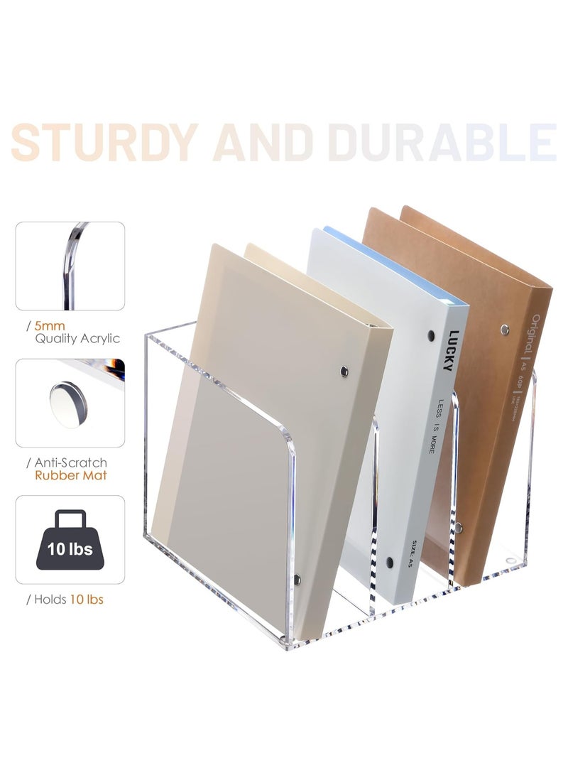 تي بي جي بي حامل ملفات من الأكريليك الشفاف لتنظيم المكتب مع 3 مقصورات عمودية للتخزين والتنظيم - 8.5 × 7.2 × 6.5 بوصة شفاف - Image 3