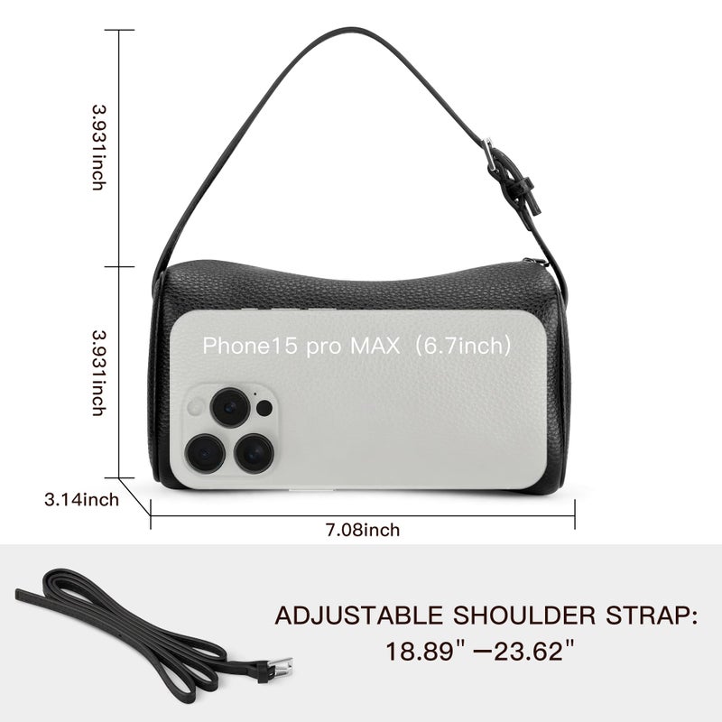 Party Hobo Crossbody Bags For Women,Vegan Leather Barrel Bag For Ladies,Designer Mini Pruse With Adjustable Strap,Black - Image 5
